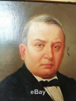 Ancien tableau HUILE sur panneau en bois Portrait d'un Homme au XIXe cadre doré