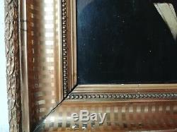 Ancien tableau HUILE sur panneau en bois Portrait d'un Homme au XIXe cadre doré