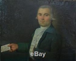 Ancien tableau Louis XVI portrait d'homme tenant une lettre Paysage marin 18 ème