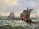 Ancien tableau Marine Ciel Normandie bateau Voiliers en Mer signé 19e