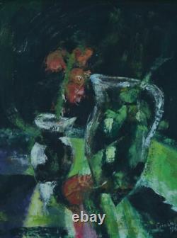 Ancien tableau Nature Morte Vase fleur expressionniste 1963 signé Crouzil Ancien tableau Nature Morte Vase fleur expressionniste 1963 signé Crouzil