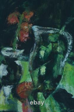 Ancien tableau Nature Morte Vase fleur expressionniste 1963 signé Crouzil