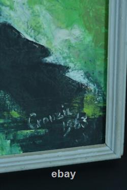 Ancien tableau Nature Morte Vase fleur expressionniste 1963 signé Crouzil