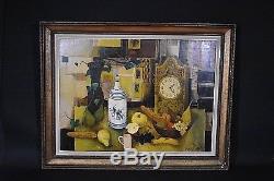 Ancien tableau Nature Morte à l'horloge signé Robert Vernet-Bonfort Still life