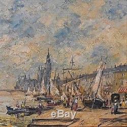 Ancien tableau Paysage animé Westminster River Thames Londres Pierre Stéphani