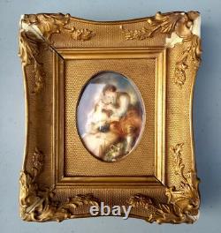 Ancien tableau Peinture Miniature portrait scène galante