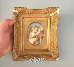 Ancien tableau Peinture Miniature portrait scène galante