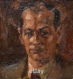 Ancien tableau Portrait d'homme Noble signé Martin Bollé Belge XX Art Déco 1930