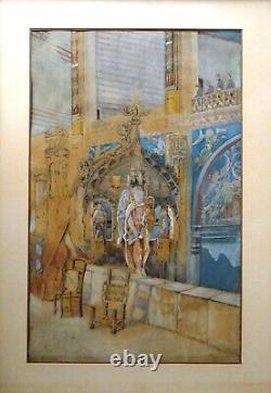 Ancien tableau XIX aquarelle scene de genre putti angelo Ecole Italienne