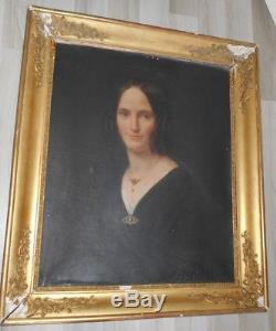 Ancien tableau XIX è huile sur toile Portrait Femme Empire Restauration