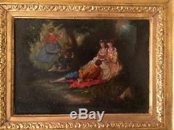 Ancien tableau XIXe Scène Galante La Balançoire Huile sur toile Signée 19e