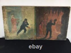 Ancien tableau XIXeme clé du paradis et porte de l enfer signé a identifier