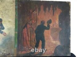 Ancien tableau XIXeme clé du paradis et porte de l enfer signé a identifier