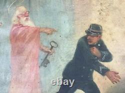 Ancien tableau XIXeme clé du paradis et porte de l enfer signé a identifier