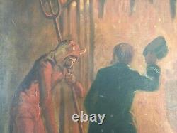 Ancien tableau XIXeme clé du paradis et porte de l enfer signé a identifier