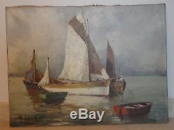 Ancien tableau bâteau huile sur toile HENRI ALEXIS SCHAEFFER french painting