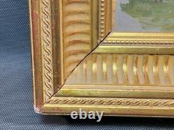 Ancien tableau bois peinture huile sur panneau doré à la feuille G. Costeau