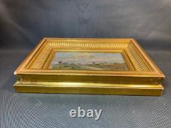 Ancien tableau bois peinture huile sur panneau doré à la feuille G. Costeau