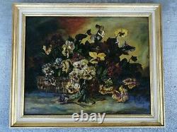 Ancien tableau bouquet de fleurs huile toile oil on canvas 19eme siècle