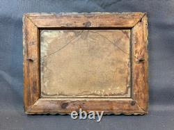 Ancien tableau cadre en bois peinture à l'huile sur panneau signé scène fluviale