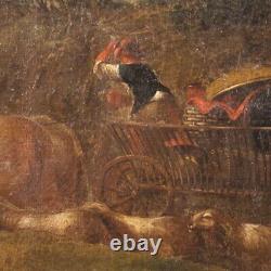 Ancien tableau de paysage bucolique pastoral huile sur toile peinture 700