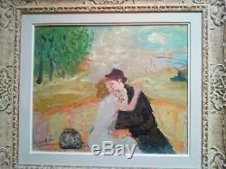 Ancien tableau école de Paris le baiser Marcel Vertès huile sur toile 1930