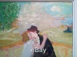 Ancien tableau école de Paris le baiser Marcel Vertès huile sur toile 1930