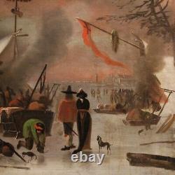 Ancien tableau flamand peinture huile sur toile paysage d'hiver 18ème siècle