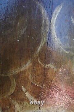 Ancien tableau hsp de bois ange angelot XVIII XIX a restaurer