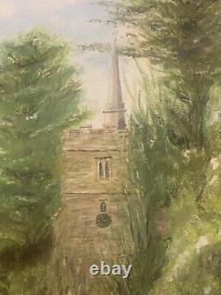 Ancien tableau hst paysage impressionnisme BURLINGTON CHURCH École Anglaise