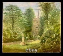 Ancien tableau hst paysage impressionnisme BURLINGTON CHURCH École Anglaise