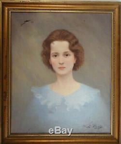 Ancien tableau huile XIX Maurice LA BANY (XIX-XX) portrait d'une jeune femme
