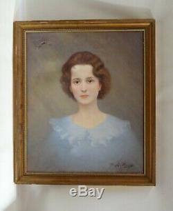 Ancien tableau huile XIX Maurice LA BANY (XIX-XX) portrait d'une jeune femme