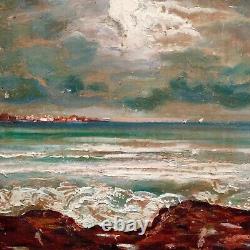 Ancien tableau huile impressionnisme marine vagues fouras Charente Maritime