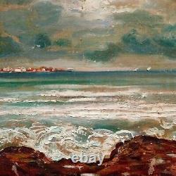 Ancien tableau huile impressionnisme marine vagues fouras Charente Maritime