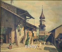 Ancien tableau huile paysage animé figuratif école Russe Constantin SMIRNOW