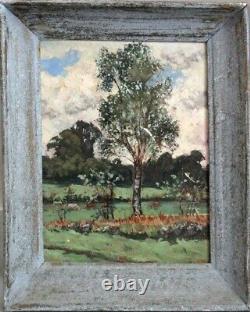 Ancien tableau huile paysage animé vaches signé Lassalle dlg Sisley