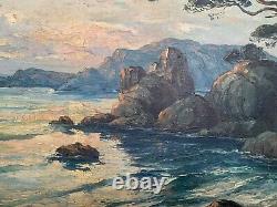 Ancien tableau huile paysage marine calanque vagues falaises signe Marc Froll XX