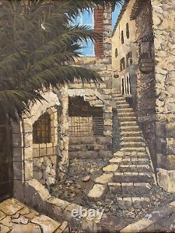 Ancien tableau huile paysage orientalisme Elie Bernadac Saint Paul de Vence