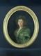 Ancien tableau huile portrait jeune femme de qualit&eacute; 18&egrave;me cadre ovale bois Or