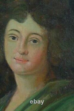 Ancien tableau huile portrait jeune femme de qualité 18ème cadre ovale bois Or