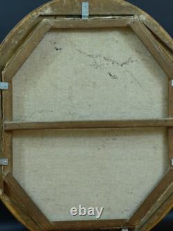 Ancien tableau huile portrait jeune femme de qualité 18ème cadre ovale bois Or
