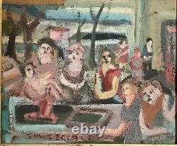 Ancien tableau huile scène de genre femmes & enfants Ceccaldi Dlg Richard Mandin
