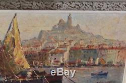 Ancien tableau huile sur isorel Marseille vieux port signé Joseph Colombini