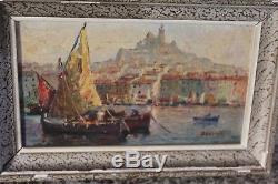 Ancien tableau huile sur isorel Marseille vieux port signé Joseph Colombini