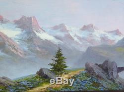 Ancien tableau huile sur panneau Astrid WALFORD paysage montagne Alpes Oisans