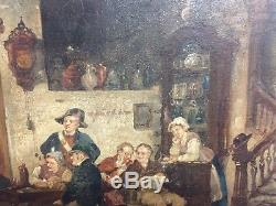 Ancien tableau, huile sur panneau début 19ème, scène, a identifier, peinture