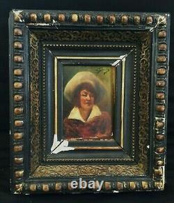 Ancien tableau huile sur panneau portrait XIXème signé a identifier