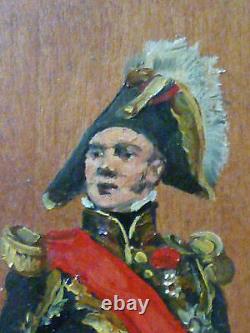 Ancien tableau huile sur panneau portrait de militaire, signé Darling, XIX