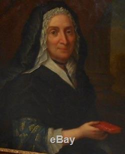Ancien tableau huile sur toile XVIII e portrait femme au livre royauté noblesse